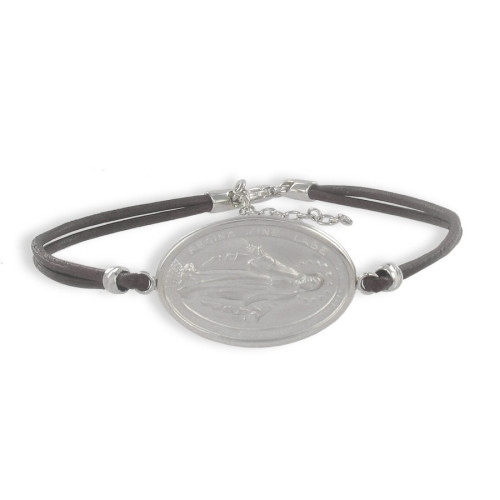 PULSERA CUERO MEDALLA VIRGEN MILAGROSA