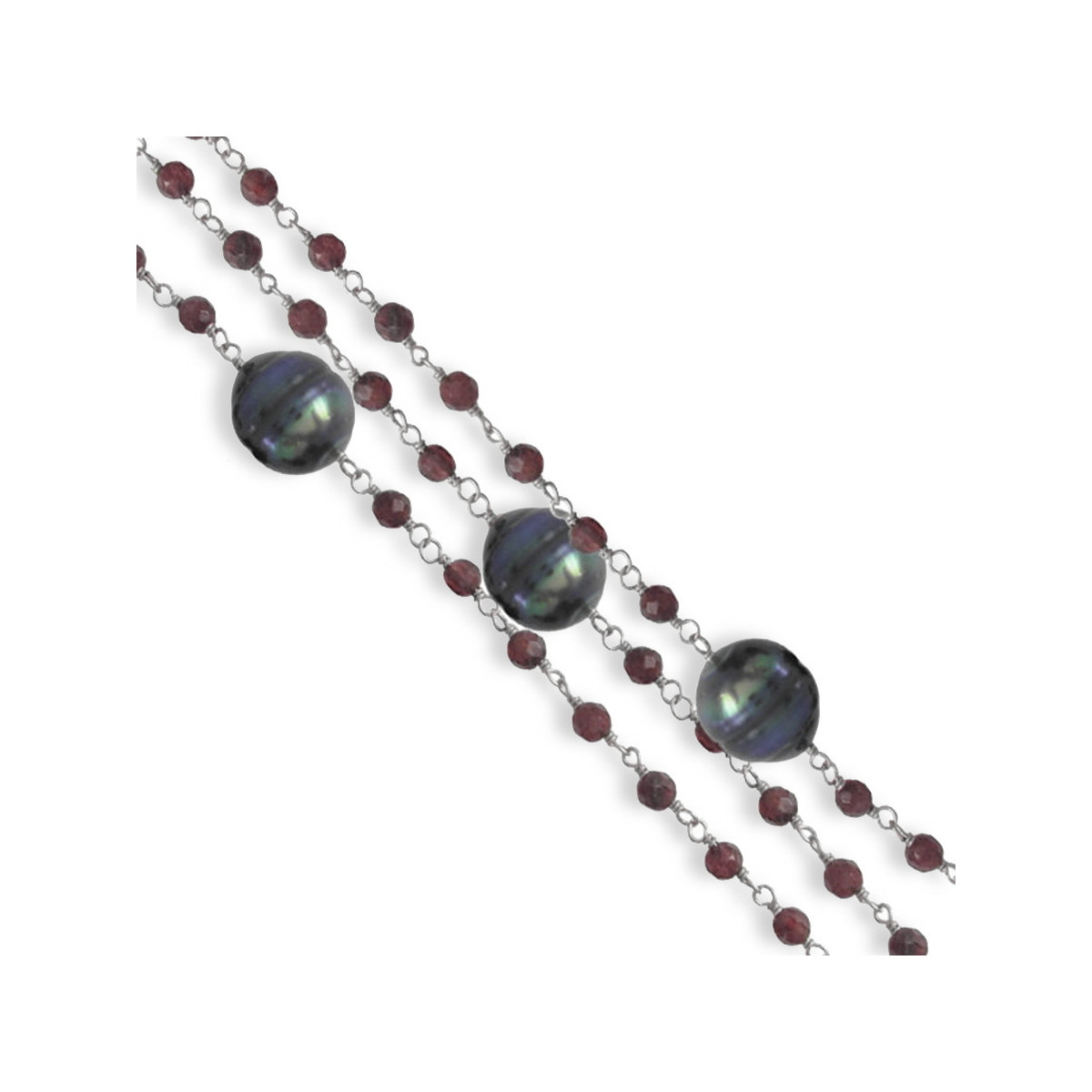 PULSERA PLATA GRANATES Y PERLAS